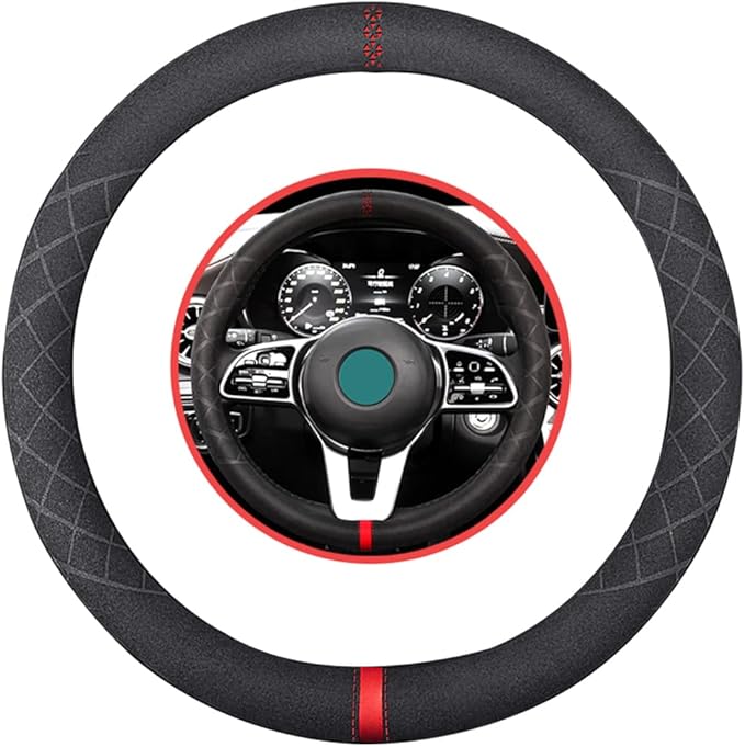 Suede Leather Car Steering Wheel Cover,Soft Suede Touch Sport Car Interior Accessories 15.5-16 inch Universal for F150 F250 F350 Ram Tacoma Tundra Range Rover Model S X for Man and Women
