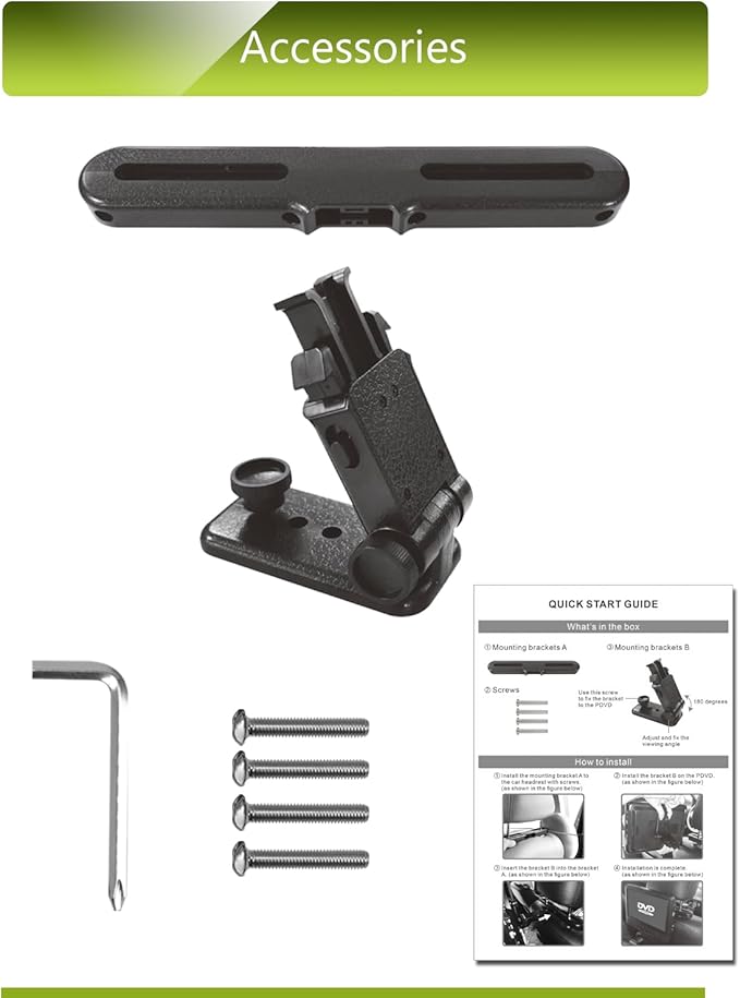 KALLAK Car Headrest Mount Holders for Dual Screen Portable DVD Player, Seat Headrest Brackets for WONNIE/NAVISKAUTO/Sylvania Portable DVD Player, Car DVD Player Headrest Mounts (1 Set)