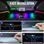Acrylic Car Led Lights Interior with APP,Universal RGB Acrylic Ambient Lighting Car Kit,175 inch Neon Flexible Fiber Optic Led Strip Music Sync Lights for Car,6 in 1 USB Power Dashboard Decorations