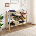 WKWKER 4-Tiers Bamboo Shoe Rack Stackable Free Standing Shoe Racks Portable Shoe Storage Organizer Stackable Shelf for Entryw