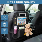Car Backseat Organizer with 12 Storage Pockets, 12" Touch Screen Tablet Holder, Waterproof Kick Mats Seat Protector, Car Organizers and Storage for Kids, Road Trip Essentials（2 Pack，Black）