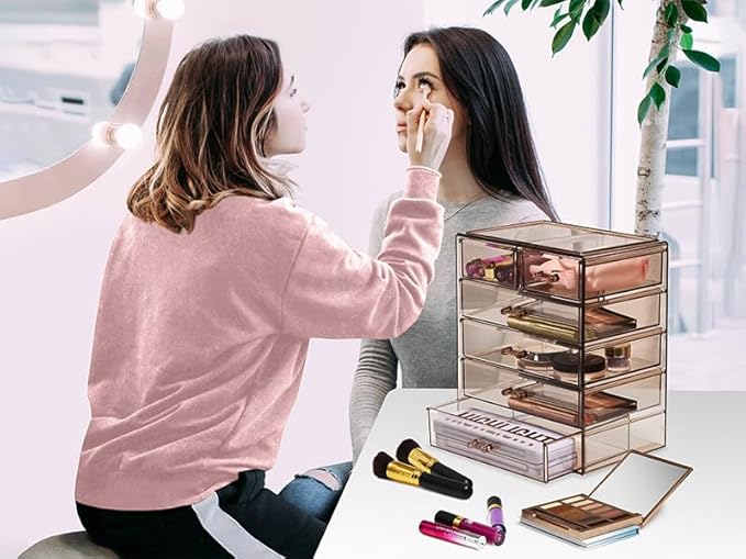 Sorbus Acrylic Makeup Organizer Set, 6-Drawer Vanity & Countertop Cosmetic Storage with Small & Wide Drawers, Bronze Glow Mak