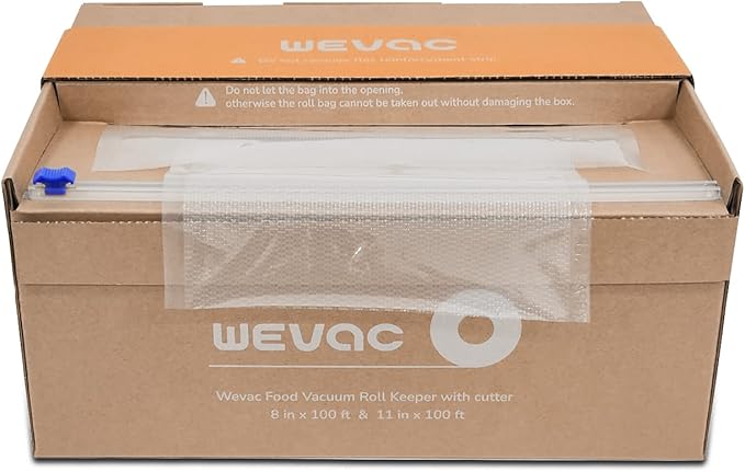 Wevac 8''x100' & 11''x100' 2 Rolls Food Vacuum Seal Roll Keeper with Cutter, Ideal Vacuum Sealer Bags for Food Saver, BPA Fre