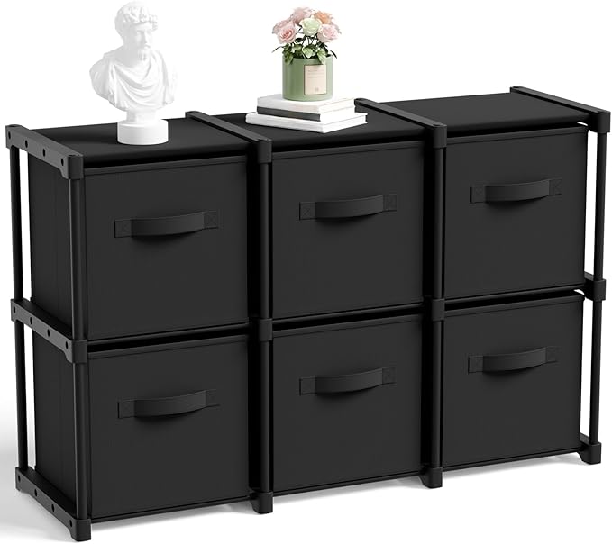6 Cube Storage Organizer with Shelf Back to School Boxes 11 Inch Toy Storage Bins Closet Organizers Drawers Fabric Dresser fo