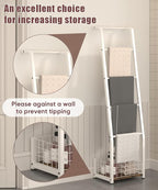 6.3ft Blanket Ladder with Storage Basket, 5 Tier Decorative Ladder Shelf Stand for Living Room & Bedroom, Wall-Leaning Blanke