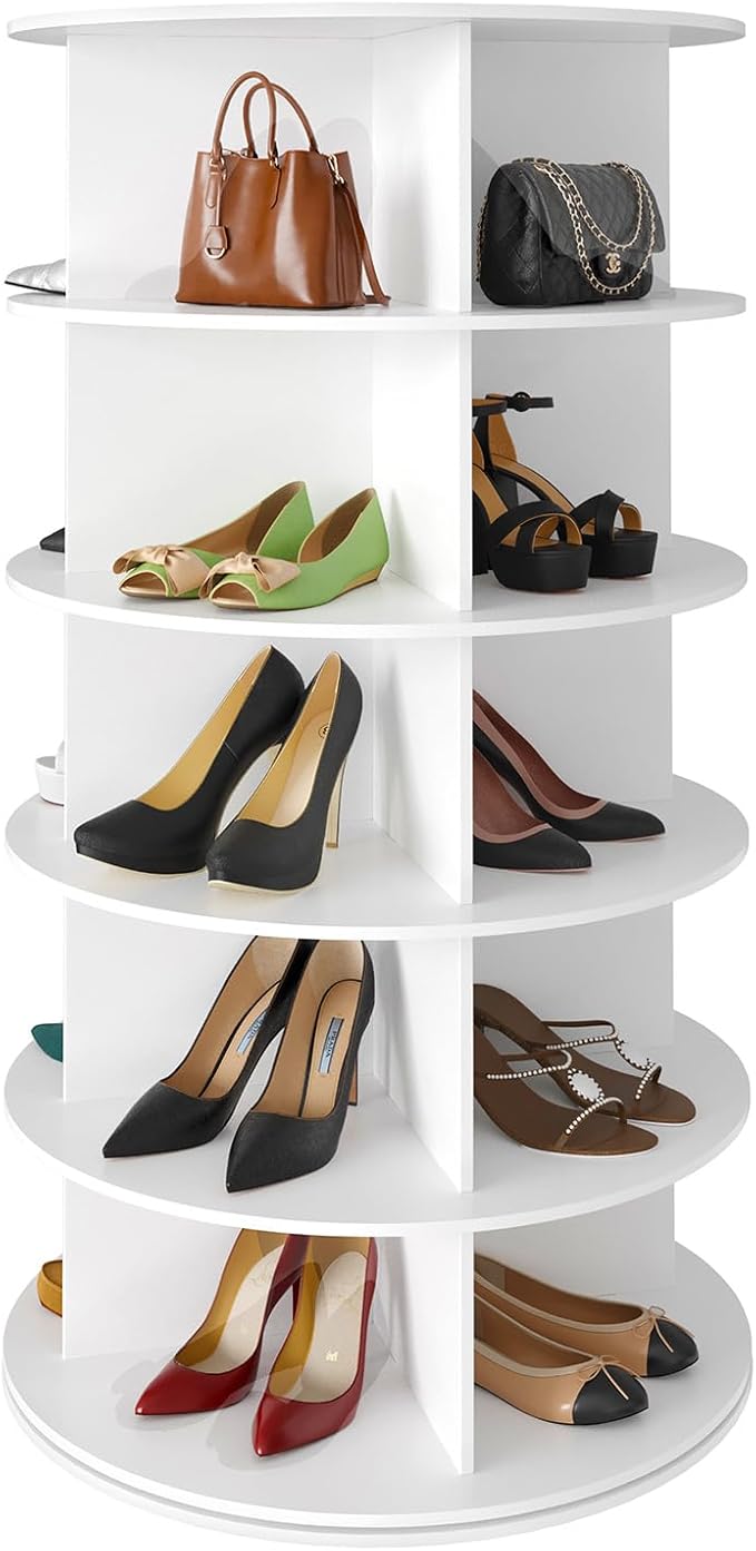 SpaceAid 5 Tier Rotating Shoe Rack Tower, Spinning Shoe Display Lazy Susan, Revolving 360 Shoe Rack Storage Round Carousel, V