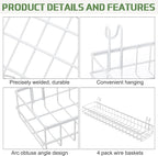 Blulu 4 Pcs 15.75 x 3.94 x 1.97 Inch Metal Grid Wall Baskets with Hooks Grid Wall Shelves Hanging Wire Basket Multi Function 