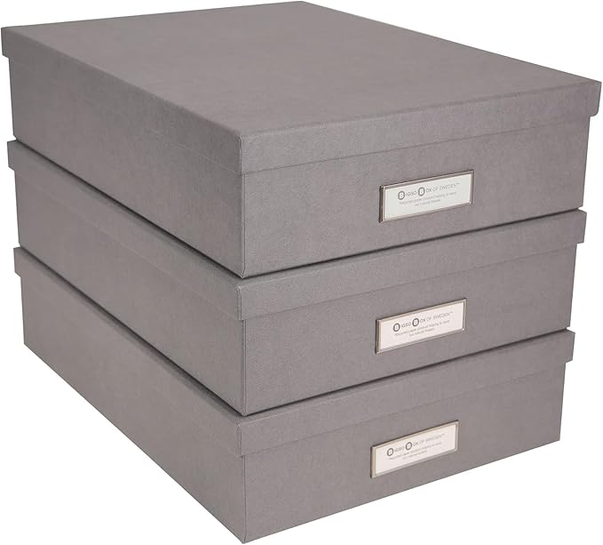 Bigso Oskar Fiberboard Label Frame Document Letter Box - File Organizer Box for Important Paperwork - Document Storage with a