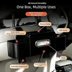 Back Seat Car Organizer, 4-in-1 Multifunctional Storage Box with Cup Holder & Tissue Holder, Premium Leather Adjustable Seat Back Organizer for Phone, Snacks, Purse for SUV Minivan Travel (Black)