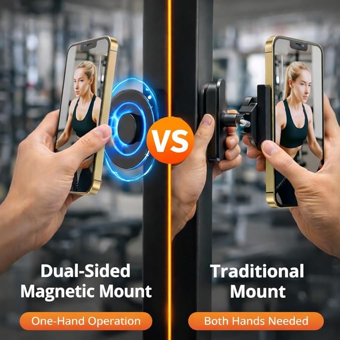 Magnetic Phone Holder for Gym, 360° Rotation Adjustable Strong Magnets, Gym Accessories, Phone Mount to Metal Surfaces, Gym Essentials for Men and Women