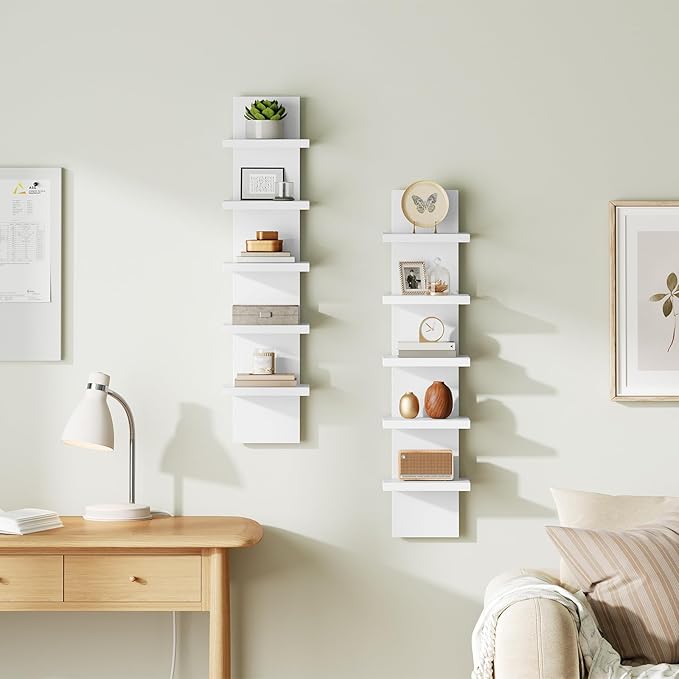 HOOBRO 5 Tier Wall Shelf Unit, 2 Pack Floating Shelves Wall Mounted, Wall Mount Vertical Shelving, Floating Storage Rack, Org