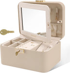 Upgraded Jewelry Box, 2 Layers PU Leather Jewelry Organizer for Women with Lock and Mirror, Hidden Necklace Hook and Removabl