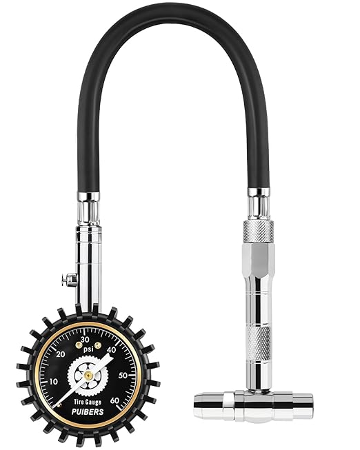 Schrader/Presta Motorcycle Tire Pressure Gauge 60 PSI， 2'' Dial Glow in Dark - Tire Air Pressure Gauge for Car, Motorbike, Bicycle,SUV,Truck Fits Schrader/Presta Valves