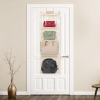 Syeeiex Over The Door Purse Organizer with Zippers, 4 Mesh Shelves,Clear Slubbed Fabric+PVC Hanging Closet Bag Organizer, Dus
