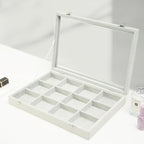 Coward Jewelry Organizer Tray Box, Grey Beige Velvet 12 Grids Bracelet Bangle Necklace Jewelry Display Tray Case with Transpa