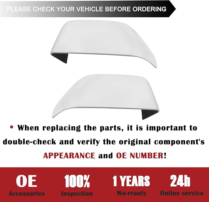 1 Pair Tow Mirror White Cover Cap | For 2017-2024 Ford Super Duty F250 F350 F450 F550 Truck Accessories Replacement | Driver&Passenger Side Exterior Plastic Top Half Door Mirror Caps