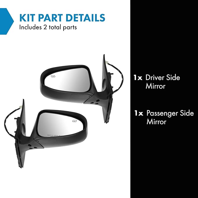 TRQ 2 Piece Driver and Passenger Side Mirror Assembly Set Electric Adjustment Heated No Memory Black Compatible with 2014-201