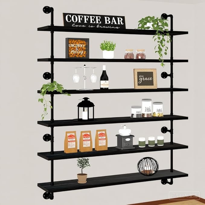 48 Inch Pipe Shelf Floating Shelves for Wall Shelves Bookshelf Industrial Pipe Shelving Real Wood Planks Rustic Hanging Shelv
