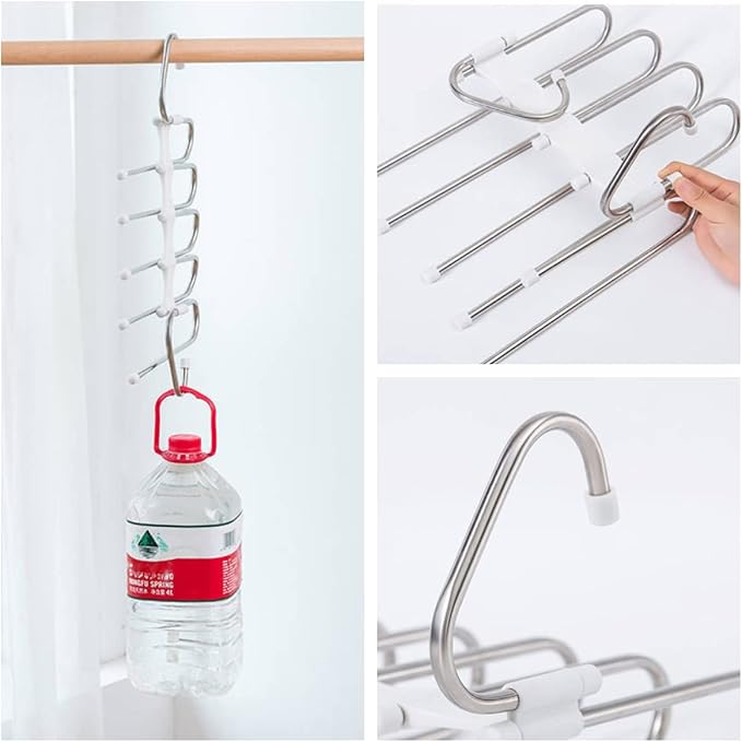 Upgrade Azeroth Pants Hangers 4 Pack Space Saving S-Type Stainless Steel Clothes Pants Hangers,Anti-Slip Design,Clothes Close