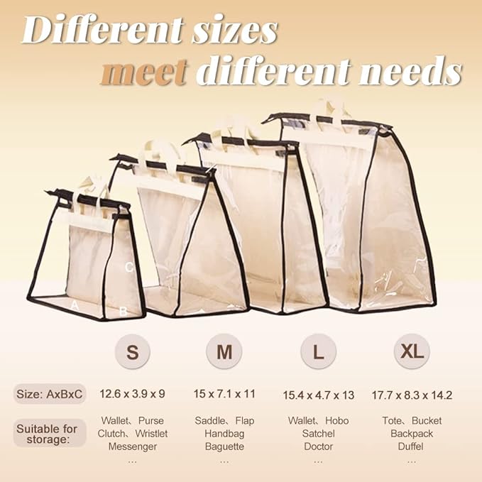 5 PCS Hanging Handbag Storage Organizer Non-Woven Transparent Dust-proof Homewares Purse Wallet Closet Storage Bag with Zippe