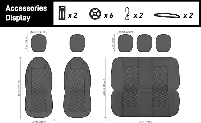 CAROMOP Faux Leather Car Seat Covers 2 Front Set,Luxury and Comfortable Seat Covers for Cars, Airbag Compatible Car Interior 