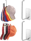 Hat Racks for Baseball Caps 2 Pack, Stainless Steel Adhesive Hat Hanger Hooks Holder for Wall, Multi-Purpose Strong Hook Orga