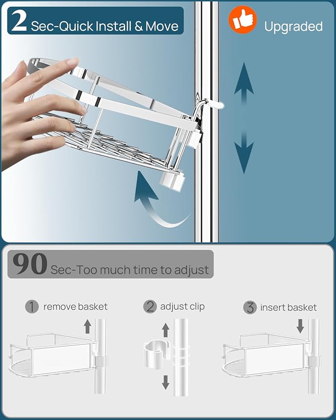 SEIRIONE Rustproof Shower Corner Caddy Organizer for Bathroom, 4 Adjustable Shelves with Tension Pole, for Bathtub Shampoo Ac