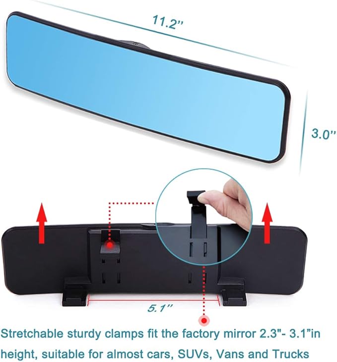 SkycropHD Anti Glare Rear View Mirror for Car, Clip on Wide Angle Panoramic Rearview Mirror Eliminate Blind Spots – Convex, Blue