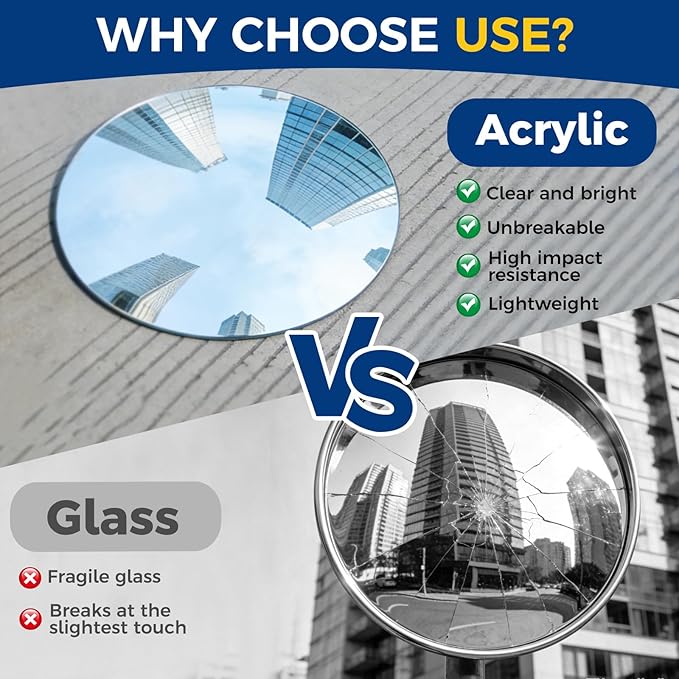 acrylic convex mirror 360-degree adjustable wide-angle indoor security mirror suitable for monitoring blind spots in parking lots Garage warehouses offices and traffic safety management (11.7in)