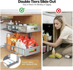 1 Pack 17IN Depth Under Sink Organizer, 2-Tier Pull Out Cabinet Organizer With Smooth Circular Rail, Large Capacity Metal Mes