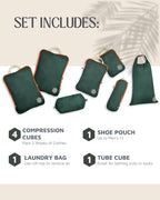 TRIPPED XL Compression Packing Cubes — 7-Piece Set for Checked Luggage | Extra-Large (15.7"×11"×4") + Large + Small + Tube + 