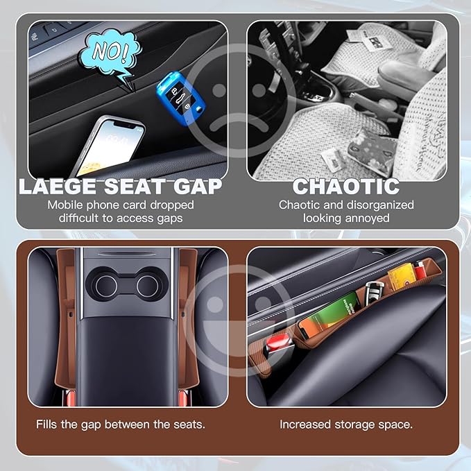 2PCS Car Seat Gap Filler Organizer,Multifunctional Car Gap Fillers with USB and Phone Holder, Universal Car Seat Storage Organizer Between Seats for Phone, Keys, Eyeglasses(Brown)