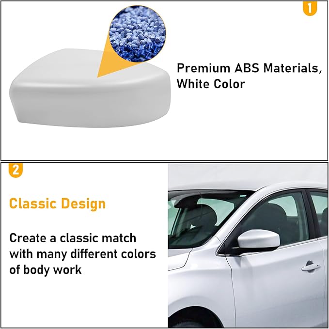 Moonlinks Compatible with Nissan Sentra 2013 2014 2015 2016 2017 2018 2019 Left Side Mirror Cover Replacement, White Primer Left Driver Side Door Rearview Mirror Cap Trim
