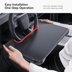 YONZEE 2-in-1 Car Steering Wheel Desk Tray & Car Seat Gap Filler Organizer – Foldable Carbon Fiber Look Table for Laptop, Eating, Writing – for Standard Round Steering Wheels
