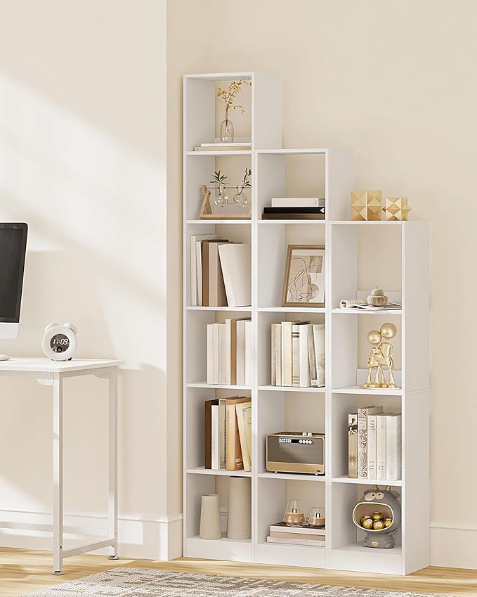 Hzuaneri Bookcase, Tall Narrow Bookshelf, Open Display Storage Shelf, Skinny Cube Book Shelf with Adjustable Shelves, CD Rack