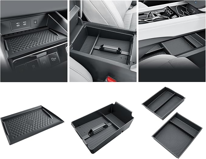BIBIBO 4Pack for 2025 2026 Nissan Murano Center Console Organizer 2025+ Nissan Murano Console Armrest Tray+Wireless Charging Mat +Under Console Trays 2025 Murano Insert Organizer 2025 Murano