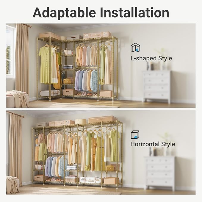 VIPEK V50 Gold Closet Rack, Extra Large Elegant Heavy-Duty Freestanding Wardrobe with Adjustable Shelves for Bedroom, Dressin