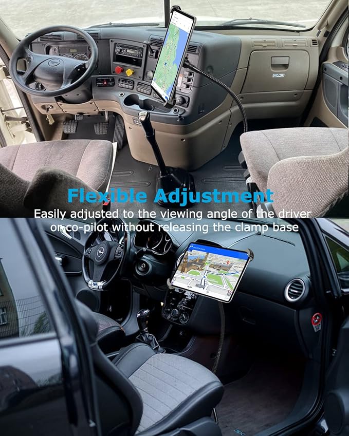 woleyi Gooseneck Car/Truck Seat Rail Large Tablet Mount, Heavy Duty Long Arm Tablet Holder for Car, Vehicle Floor Bolt Compatible with iPad Pro 13/Air, Galaxy Tabs, Surface Pro/Go, 9.5-14.5" Tablets