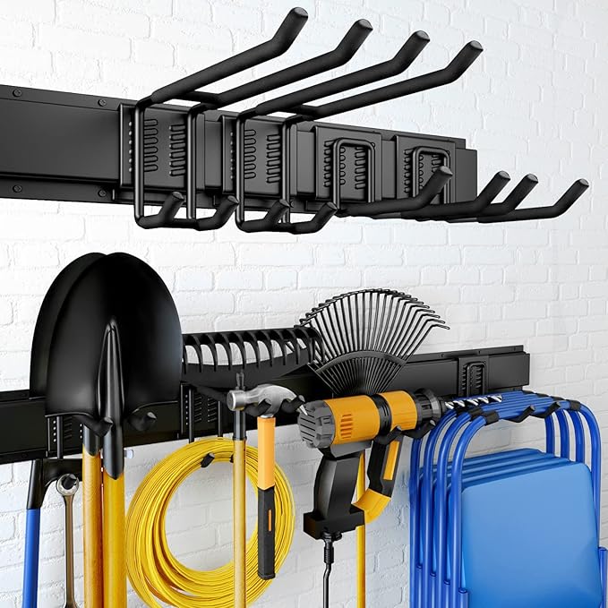 UUP 32 Inches Garage Storage, Garage Organization, Wall Mount Garden Tool Organizer, Max 300lbs Adjustable Metal Hooks, Yard 