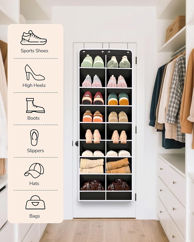 ULG Over The Door Shoe Organizer with 16 Large Pockets, Hanging Shoe Rack for Closet Door, Space Saving Shoe Storage for Boot
