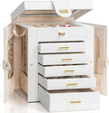 AKOZLIN Functional 6-Tier Jewelry Box Organizer with 5 Drawers Leather Jewelry Storage Case for Women Girls Ring Necklace Ear