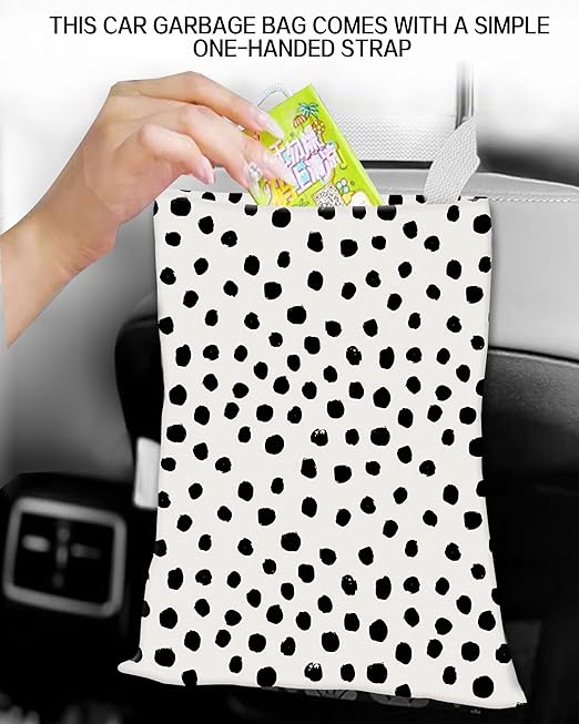 Car Garbage Can, Hanging Car Trash Can for Back Seat Organizer, Cute Polka Dots