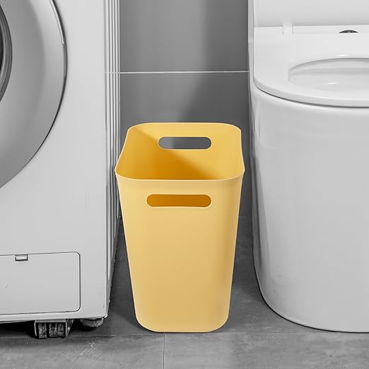 UUJOLY Plastic Small Trash Can Wastebasket, Garbage Container Basket for Bathrooms, Laundry Room, Kitchens, Offices, Kids Rooms, Dorms, 3.5 Gallon, Yellow