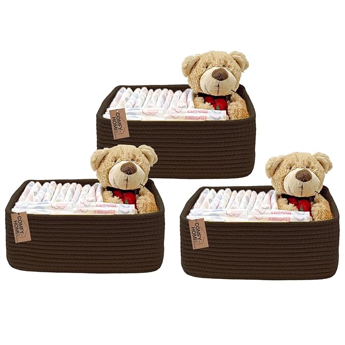 COMFY-HOMI 13" x 8.5" x 5.1" Storage Baskets for Organizing | Cotton Rope Woven Basket | Toy Storage Bin Box | Basket for She