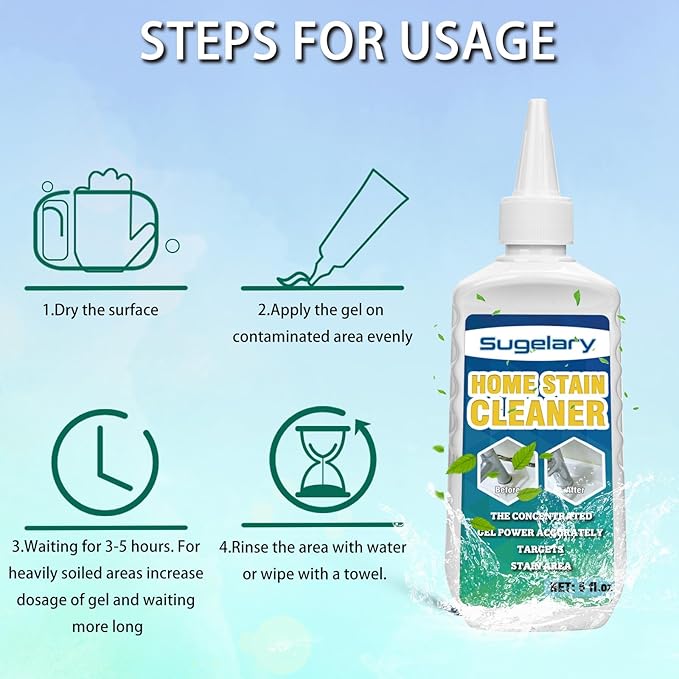 Sugelary Mold Stain Cleaner, 10 Fl oz All-Purpose Gel for Front Loader Seal, Household Cleaner Gel for Bathroom Grout, Sink, 