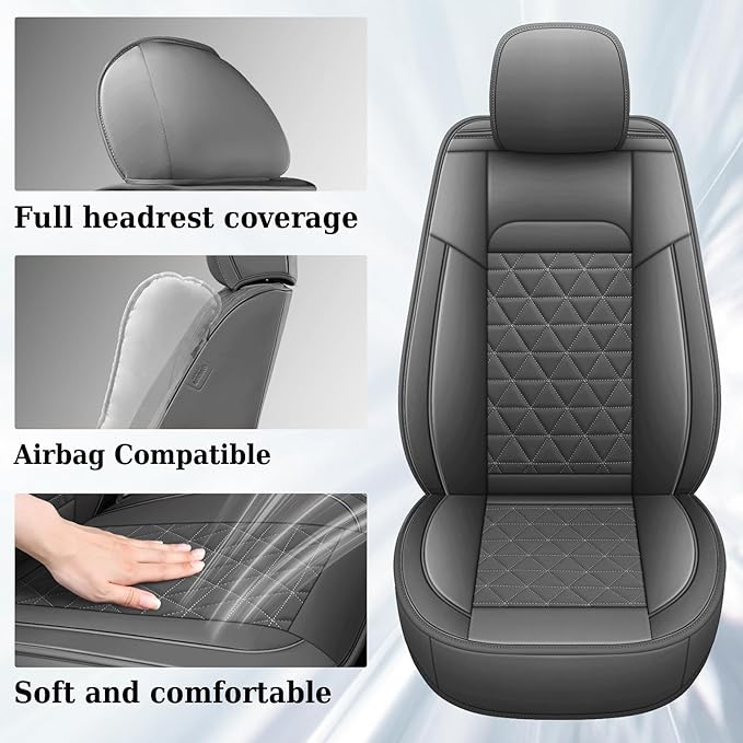 Coverado Leather Car Seat Covers, Waterproof Dooge Ram 1500 Seat Covers Compatible with 2002-2025 Dodge Ram 1500 2500 3500 wi