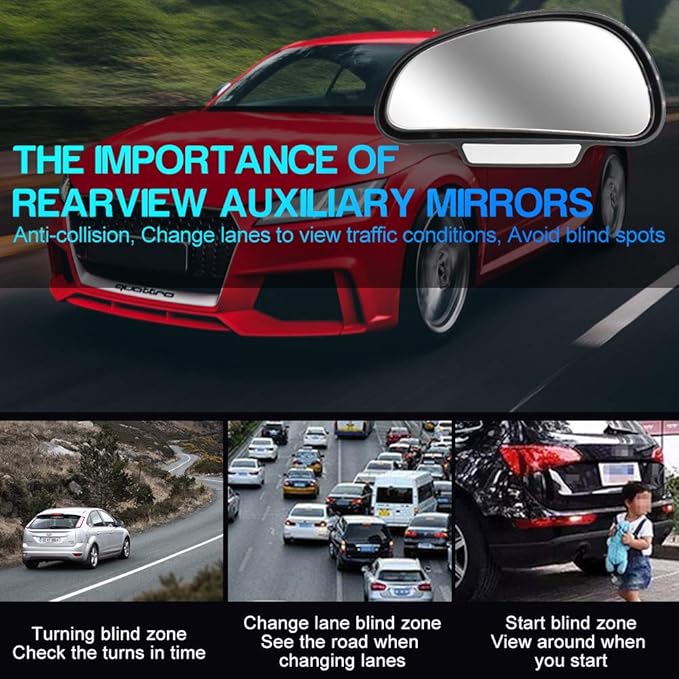 Car Blind Spot Mirrors(5.12 * 2.75in), Adjustable Auxiliary Universal Wide Angle Mirror for Universal Car SUV Mirrors Strong Adhesive HD Glass Mirror Frame Thickness Less than 5MM (L+R)