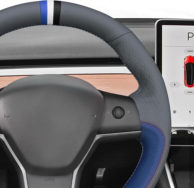 MEWANT Hand Stitched Steering Wheel Cover for Tesla Model 3 2017-2023 / Model Y 2020-2023 for Tesla Model 3/Y Accessories