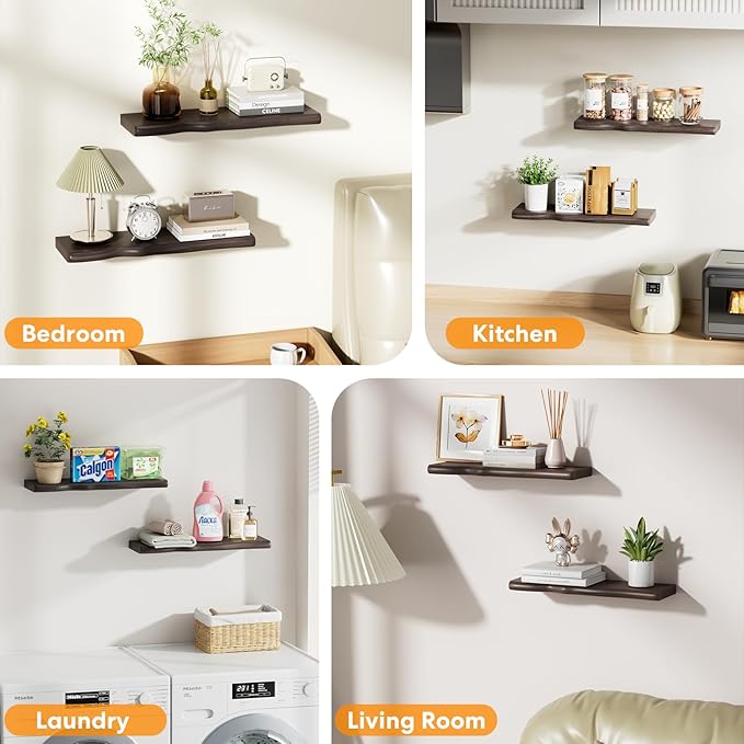Floating Shelves for Wall Rustic Farmhouse 24 Inch Floating Shelf Bathroom Wooden Shelves for Wall Mounted Live Edge Pine She