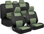 BDK PolyPro Car Seat Covers Full Set in Green on Black, Front and Rear Split Bench Seat Covers for Cars, Easy to Install Car 